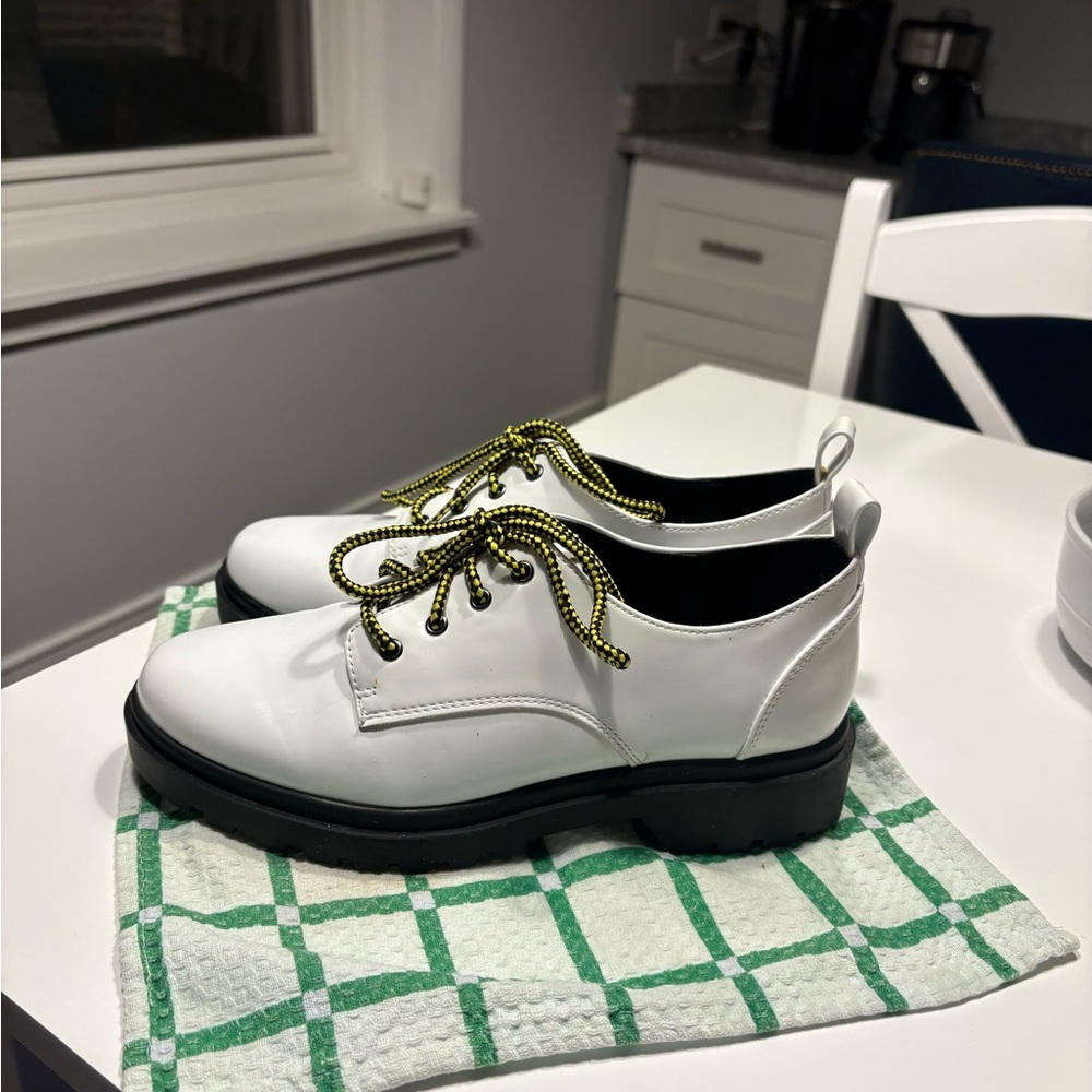 White Leather Women's Shoes with Black Soles